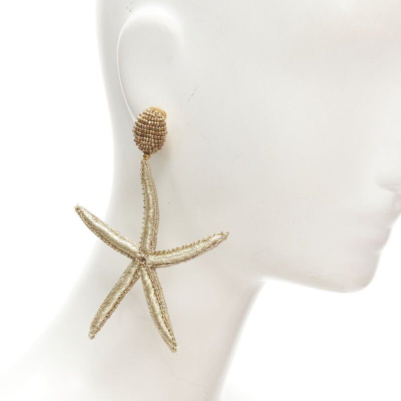 Oscar De La Renta OSCAR DE LA RENTA Large Starfish gold bead embellished clip on earrings Size ONE SIZE - 2 Thumbnail