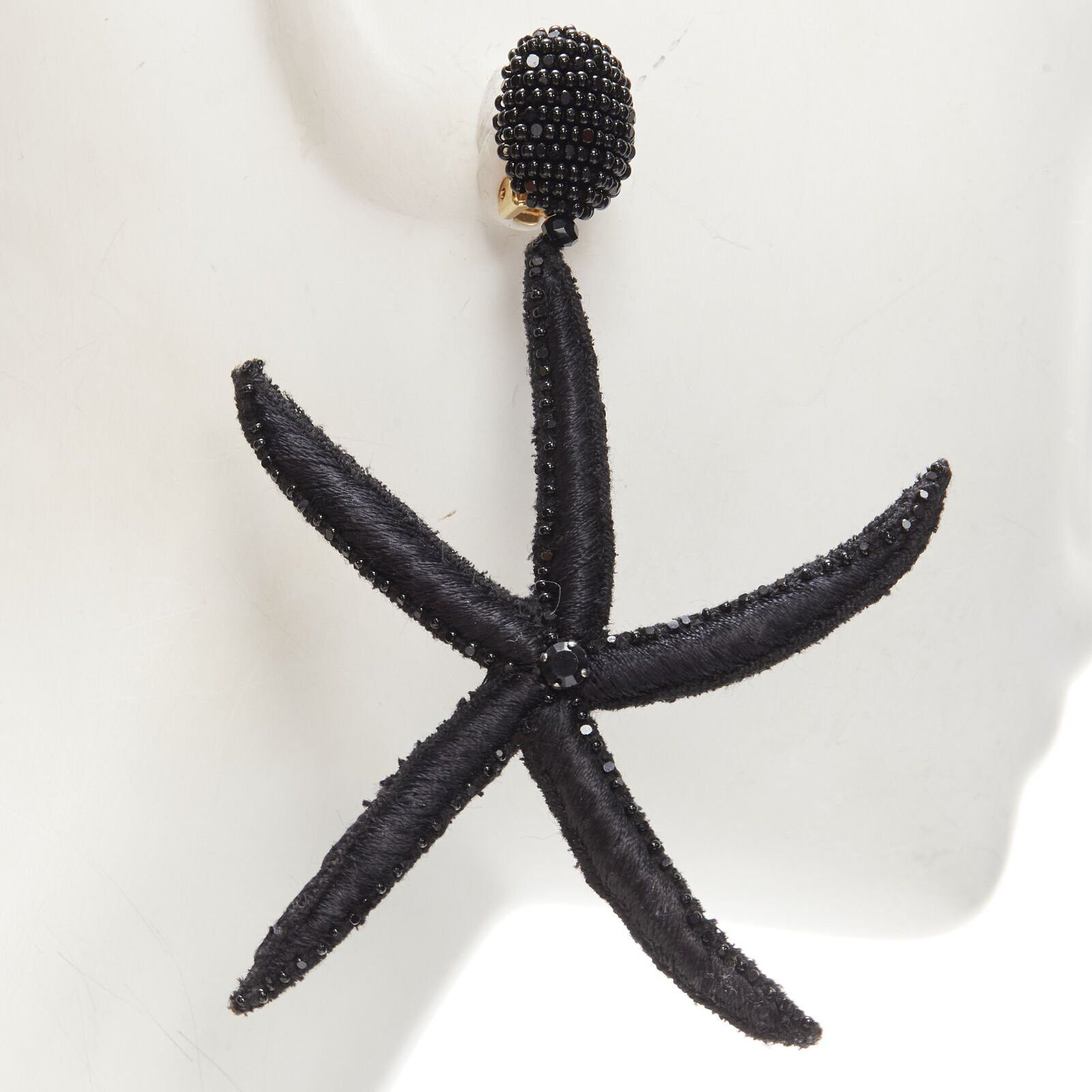 Oscar De La Renta OSCAR DE LA RENTA black Large Starfish bead embellished clip on earrings Size ONE SIZE - 4 Thumbnail