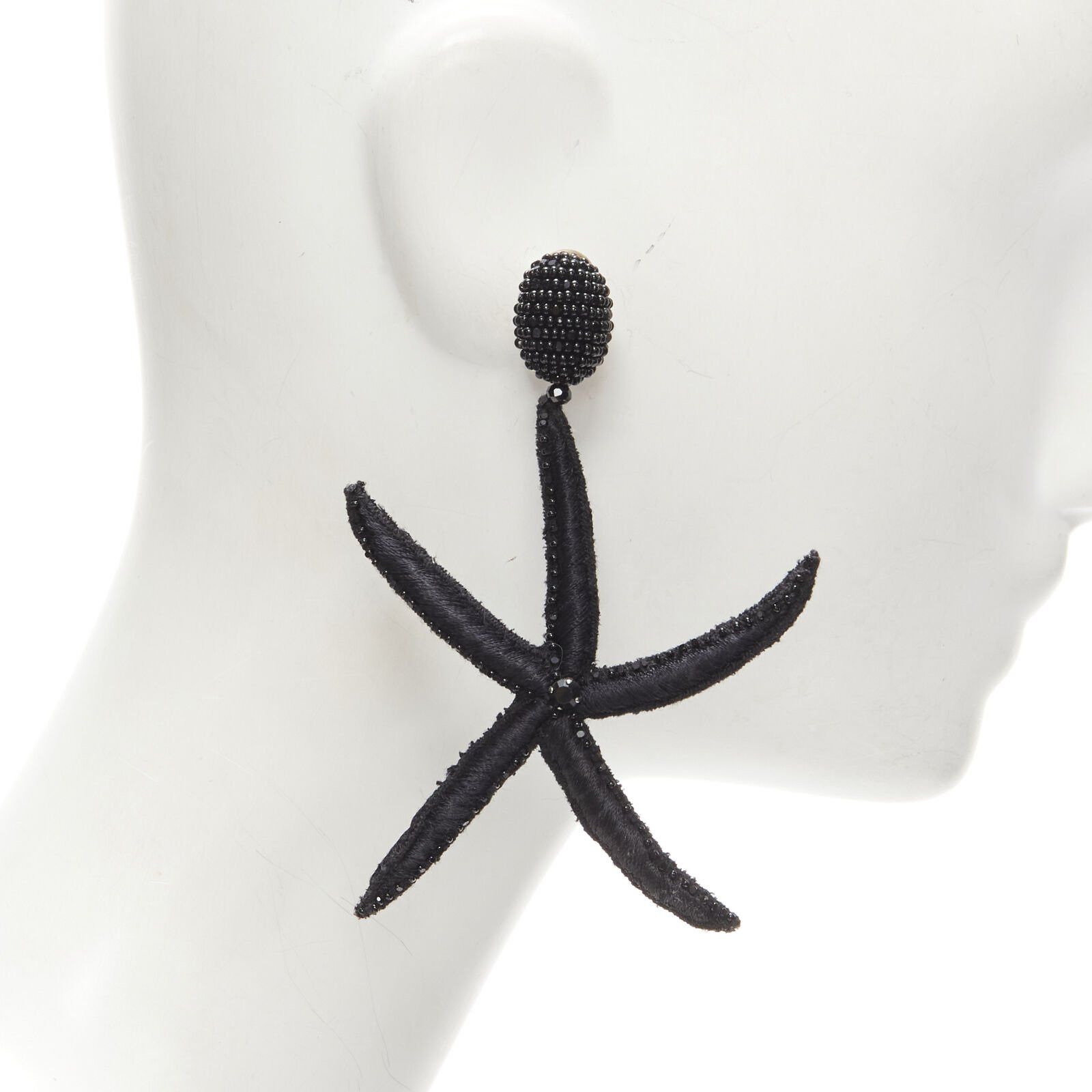 Oscar De La Renta OSCAR DE LA RENTA black Large Starfish bead embellished clip on earrings Size ONE SIZE - 3 Thumbnail