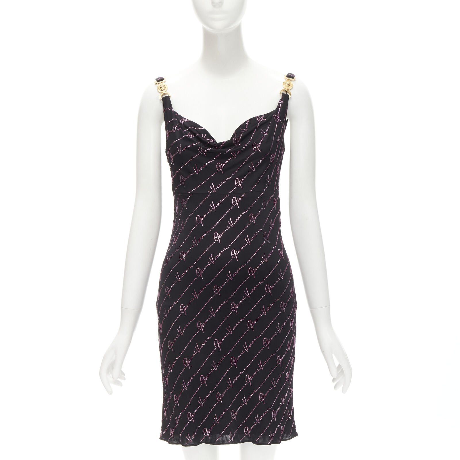 Versace new VERSACE Gianni Signature black pink crystal Medusa mini dress IT38 XS Size XS / US 0-2 / IT 36-38 - 3 Thumbnail
