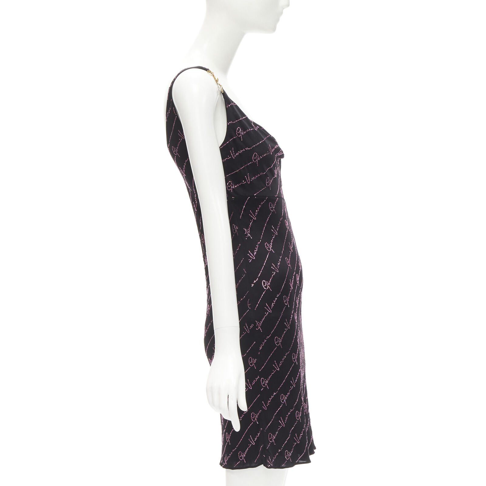 Versace new VERSACE Gianni Signature black pink crystal Medusa mini dress IT38 XS Size XS / US 0-2 / IT 36-38 - 4 Thumbnail