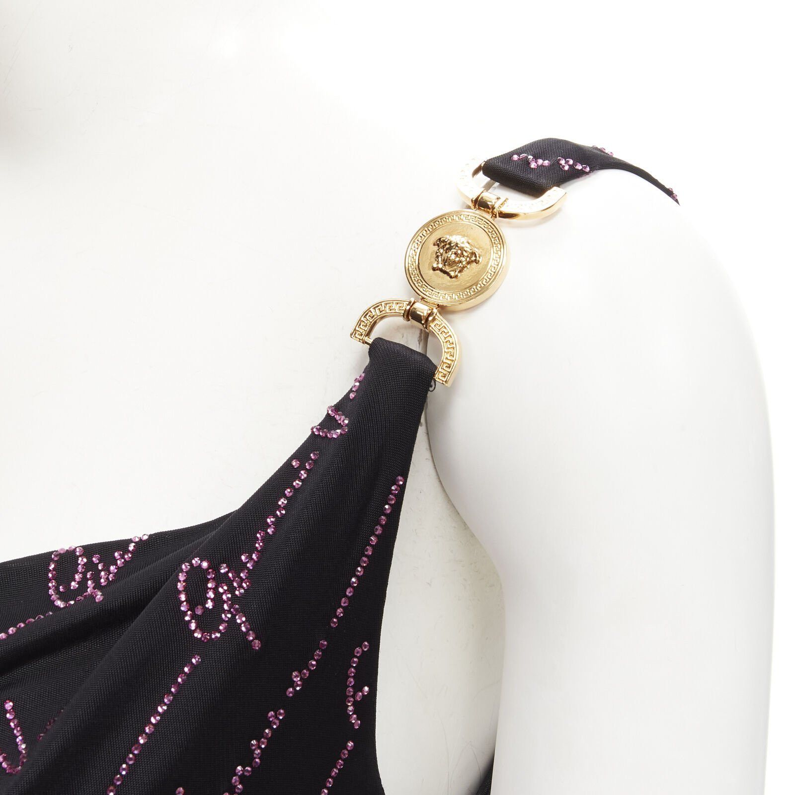 Versace new VERSACE Gianni Signature black pink crystal Medusa mini dress IT38 XS Size XS / US 0-2 / IT 36-38 - 2 Thumbnail