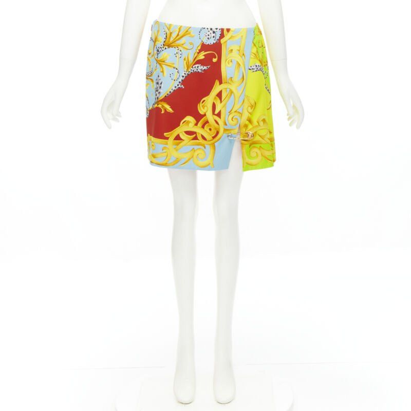 Versace new VERSACE Pop Acantus Barocco gold Medusa safety pin slit mini skirt IT42 M Size 28" / US 6 / IT 42 - 8 Thumbnail