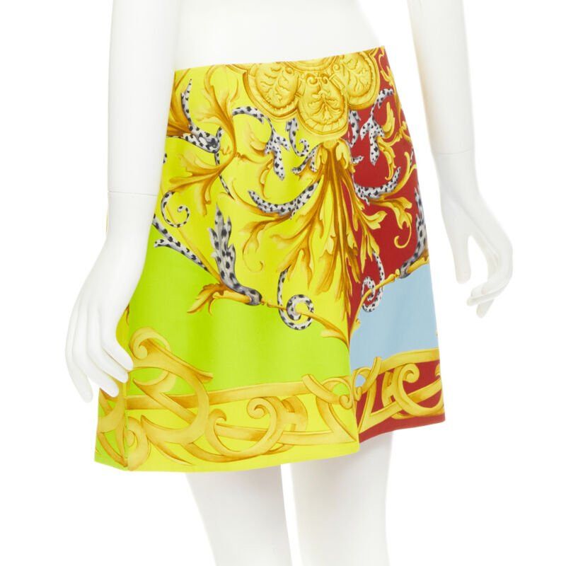 Versace new VERSACE Pop Acantus Barocco gold Medusa safety pin slit mini skirt IT42 M Size 28" / US 6 / IT 42 - 6 Thumbnail