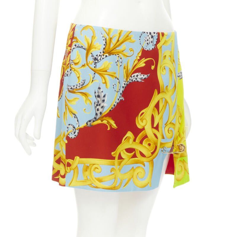 Versace new VERSACE Pop Acantus Barocco gold Medusa safety pin slit mini skirt IT42 M Size 28" / US 6 / IT 42 - 3 Thumbnail