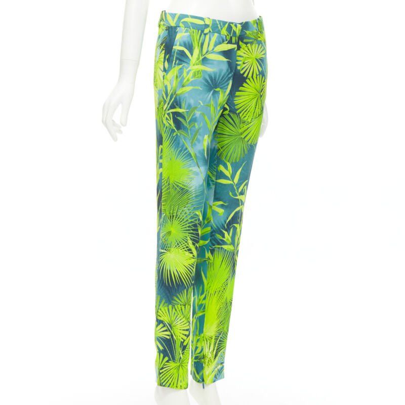 Versace new VERSACE 2020 Runway Jlo Jungle green tropical print viscose pants IT36 XS Size 25" / US 0 / IT 36 - 3 Thumbnail