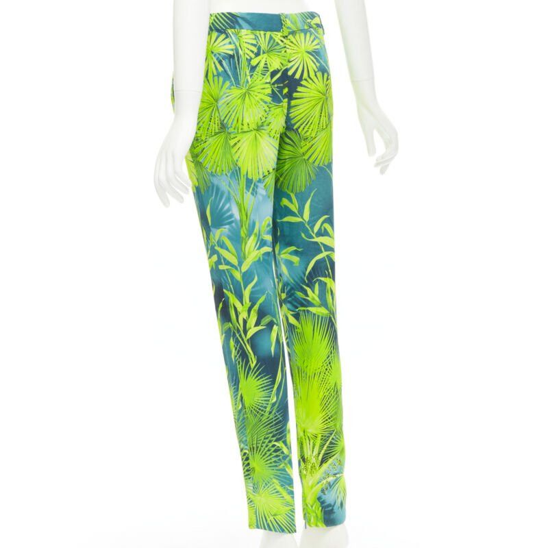 Versace new VERSACE 2020 Runway Jlo Jungle green tropical print viscose pants IT36 XS Size 25" / US 0 / IT 36 - 5 Thumbnail