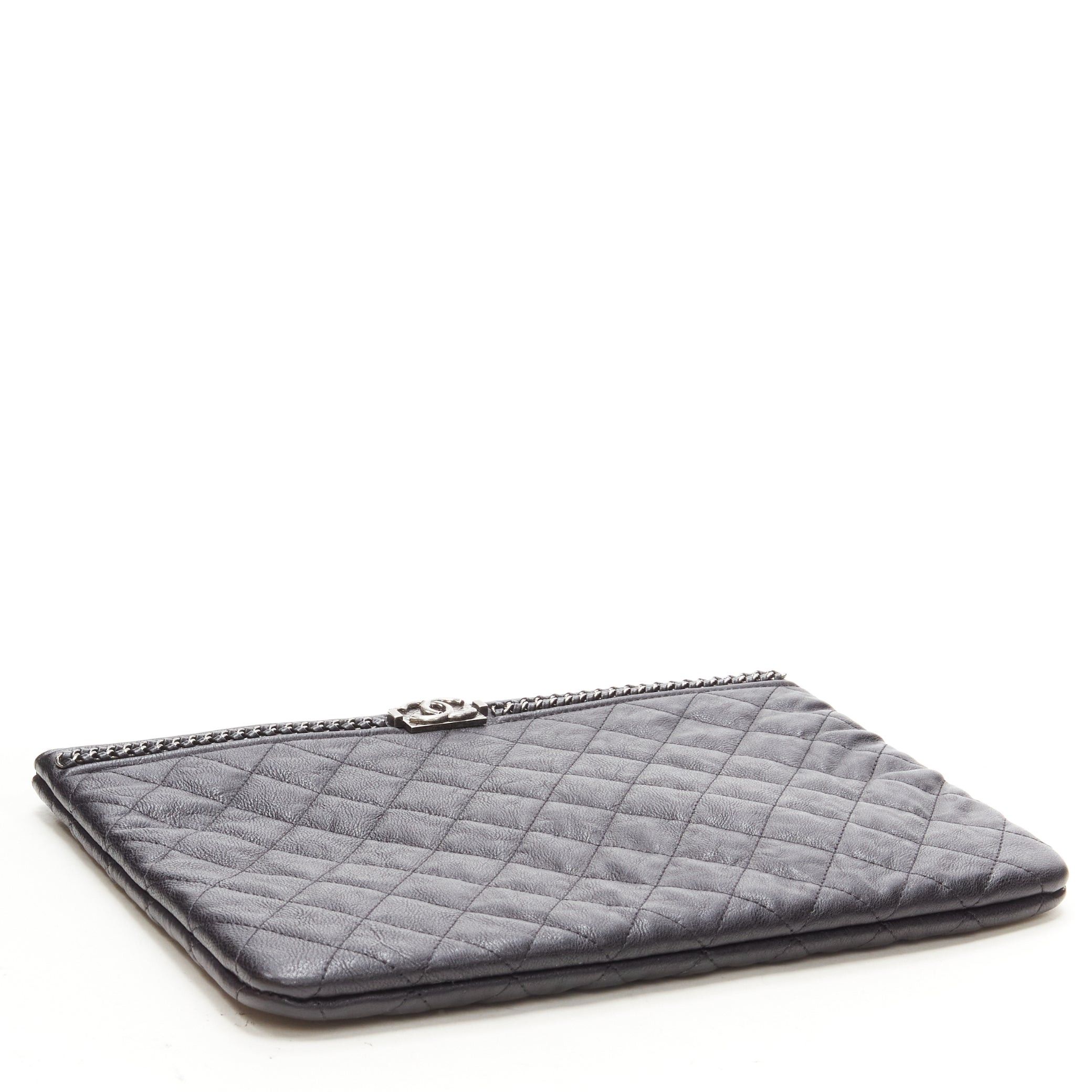 Chanel CHANEL Large Boy O Case black quilted leather chain trim flat pouch clutch bag Size ONE SIZE - 4 Thumbnail