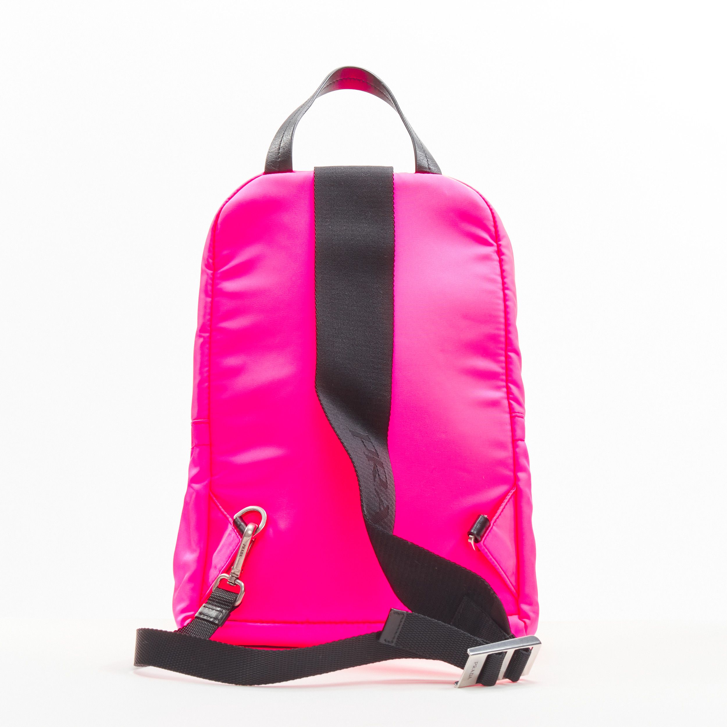 Prada PRADA neon pink Tessuto nylon triangle logo small sling backpack bag Size ONE SIZE - 4 Thumbnail