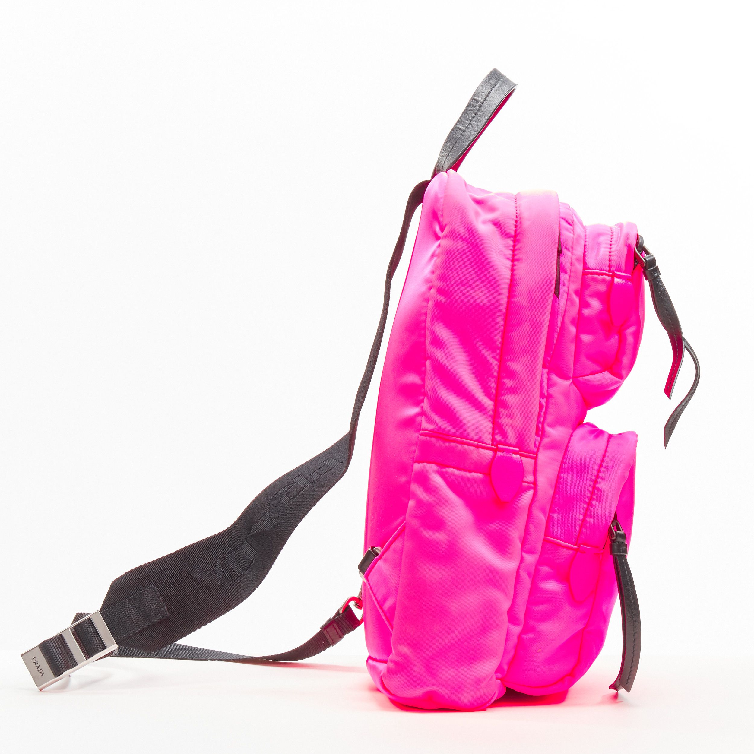 Prada PRADA neon pink Tessuto nylon triangle logo small sling backpack bag Size ONE SIZE - 3 Thumbnail