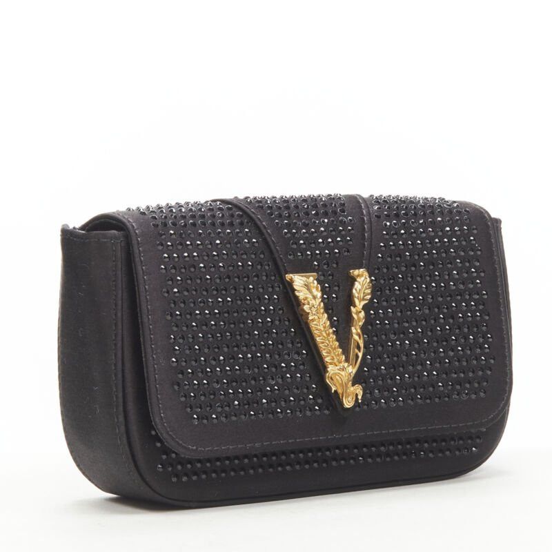 Versace VERSACE Virtus Barocco black crystal embellished flap crossbody clutch bag Size ONE SIZE - 3 Thumbnail