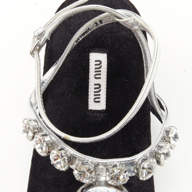 Miu Miu MIU MIU large rhinestone crystal metallic silver velvet flat sandals EU36 Size US 6 / IT 36 - 9 Thumbnail