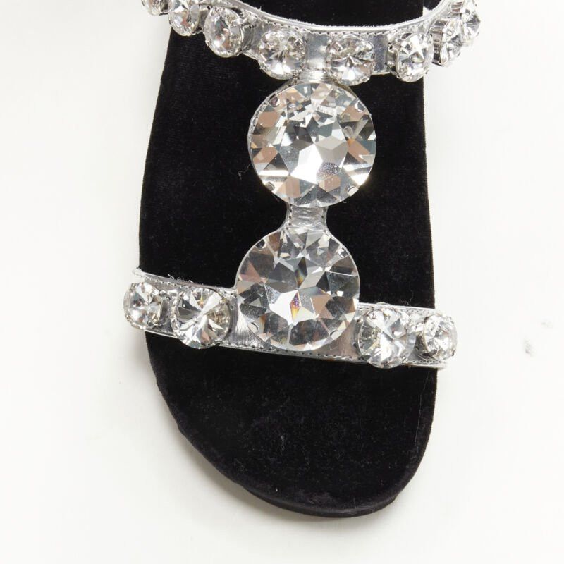 Miu Miu MIU MIU large rhinestone crystal metallic silver velvet flat sandals EU36 Size US 6 / IT 36 - 6 Thumbnail