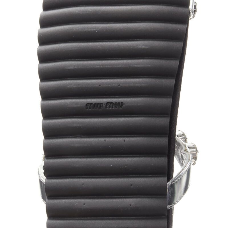 Miu Miu MIU MIU large rhinestone crystal metallic silver velvet flat sandals EU36 Size US 6 / IT 36 - 10 Thumbnail