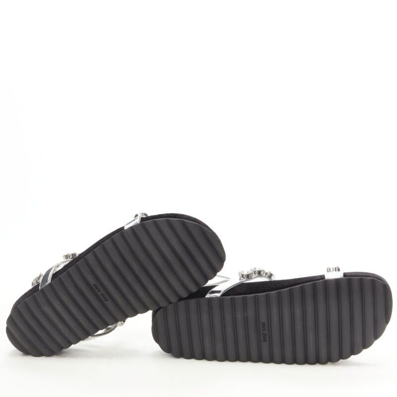 Miu Miu MIU MIU large rhinestone crystal metallic silver velvet flat sandals EU36 Size US 6 / IT 36 - 11 Thumbnail