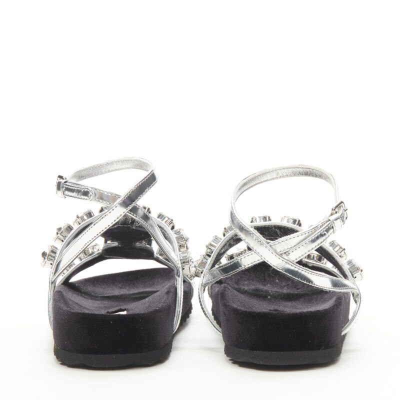 Miu Miu MIU MIU large rhinestone crystal metallic silver velvet flat sandals EU36 Size US 6 / IT 36 - 5 Thumbnail