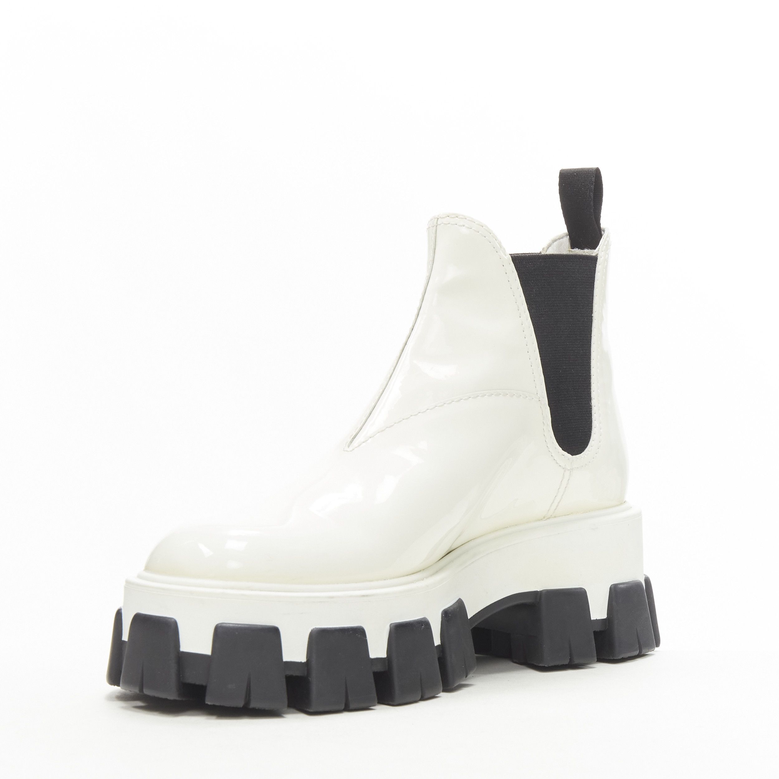 Prada PRADA 2019 Monolith white patent lug sole platform ankle boot EU36 Size US 6 / IT 36 - 4 Thumbnail