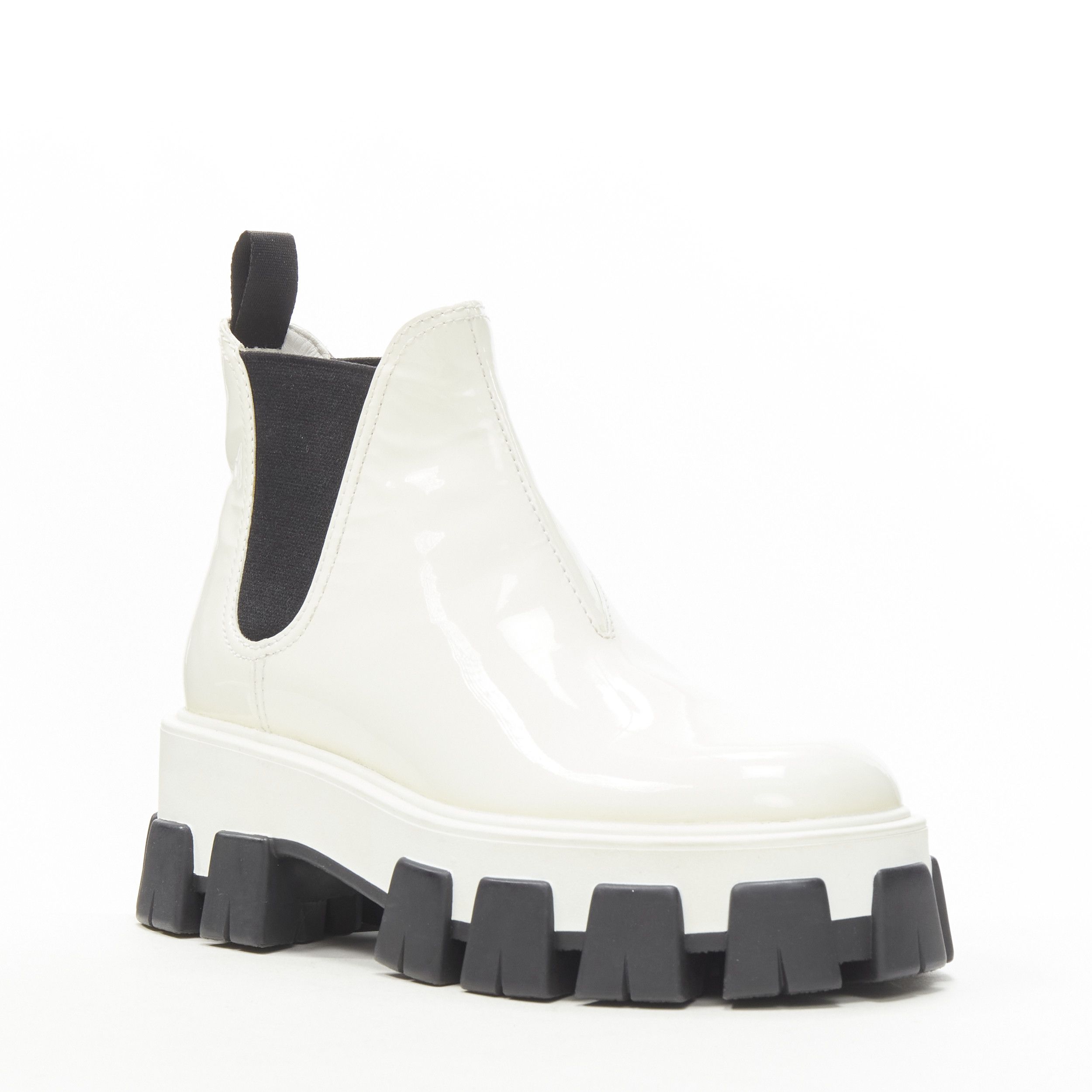 Prada PRADA 2019 Monolith white patent lug sole platform ankle boot EU36 Size US 6 / IT 36 - 2 Thumbnail