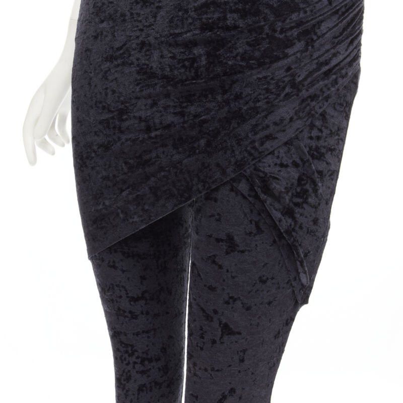 Balenciaga new BALENCIAGA Demna 2019 black crushed velvet draped front legging FR34 XS Size 26" / US 2 / IT 38 - 2 Thumbnail
