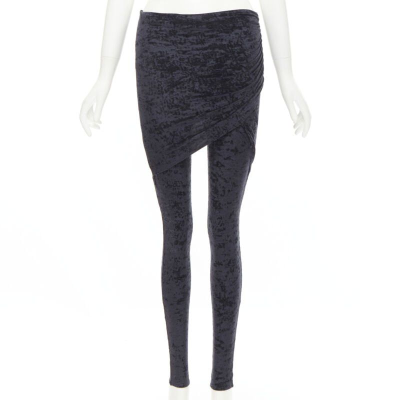 Balenciaga new BALENCIAGA Demna 2019 black crushed velvet draped front legging FR34 XS Size 26" / US 2 / IT 38 - 3 Thumbnail