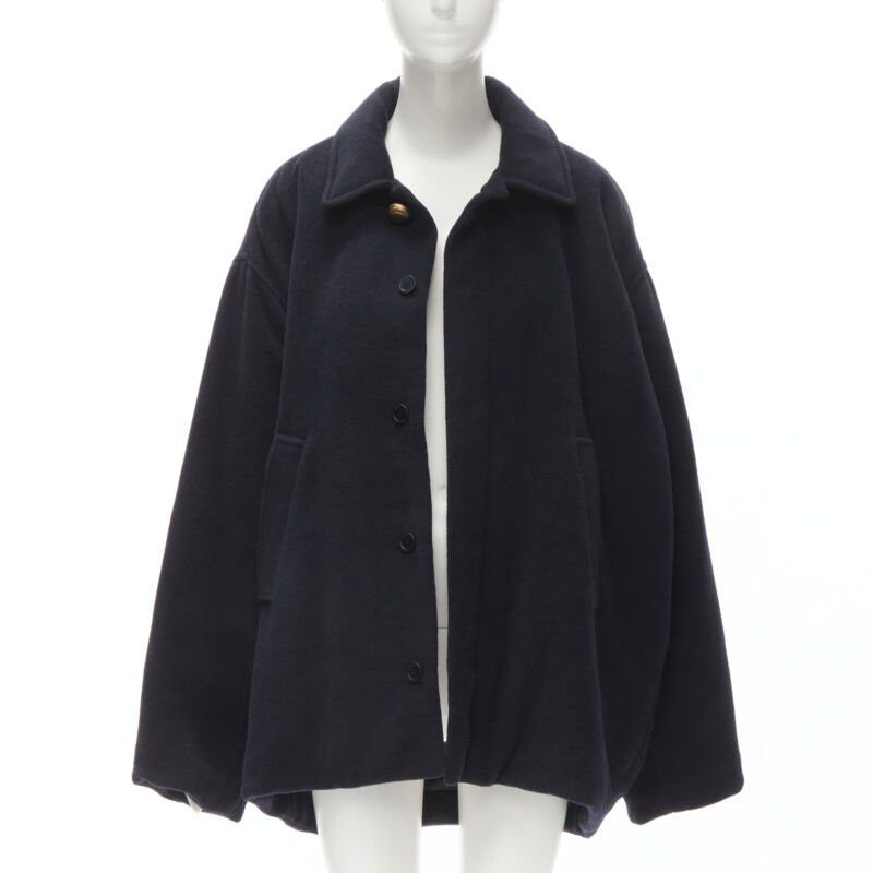 Balenciaga new BALENCIAGA DEMNA 2019 navy camel antique gold button cocoon coat FR38 M Size M / US 6-8 / IT 42-44 - 3 Thumbnail