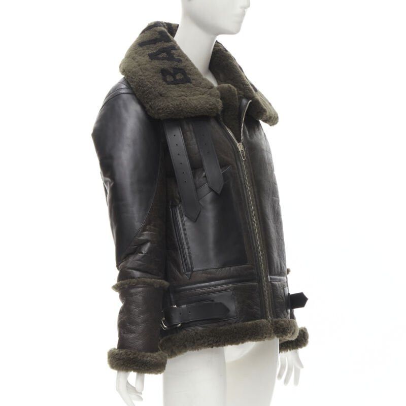 Balenciaga BALENCIAGA Demna 2018 Runway Le Bombardier green shearling aviator jacket XS Size XS / US 0-2 / IT 36-38 - 2 Thumbnail