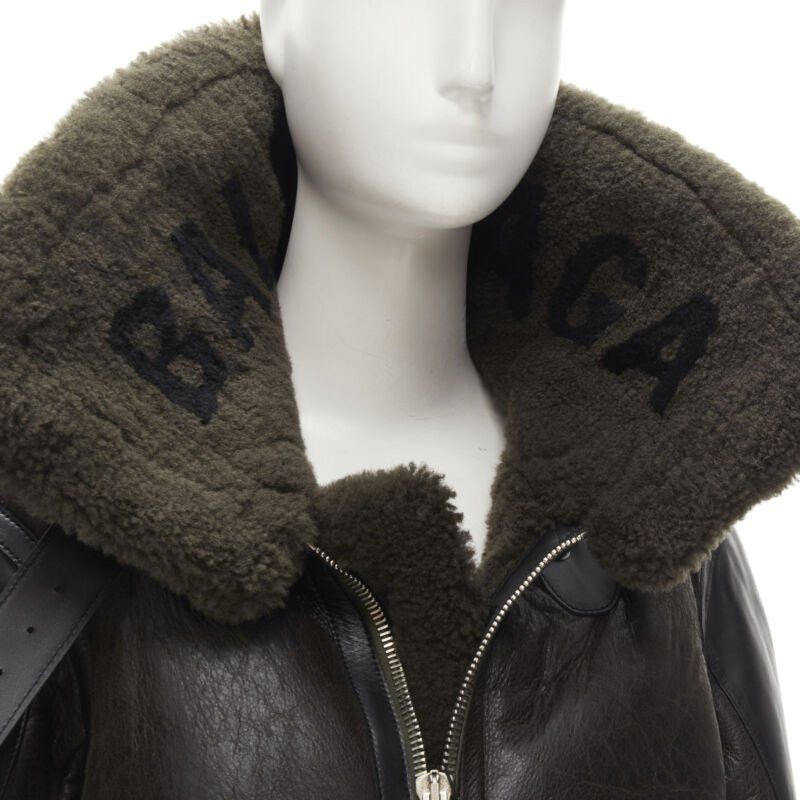Balenciaga BALENCIAGA Demna 2018 Runway Le Bombardier green shearling aviator jacket XS Size XS / US 0-2 / IT 36-38 - 3 Thumbnail