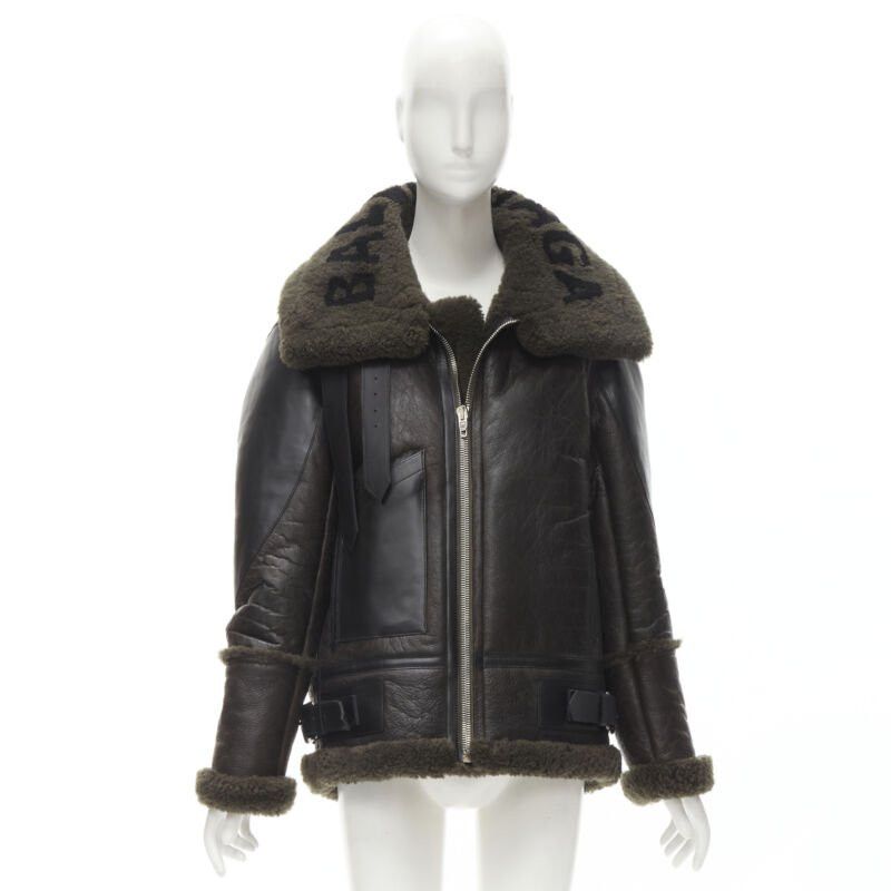 Balenciaga BALENCIAGA Demna 2018 Runway Le Bombardier green shearling aviator jacket XS Size XS / US 0-2 / IT 36-38 - 11 Thumbnail