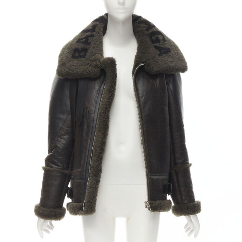 Balenciaga BALENCIAGA Demna 2018 Runway Le Bombardier green shearling aviator jacket XS Size XS / US 0-2 / IT 36-38 - 4 Thumbnail