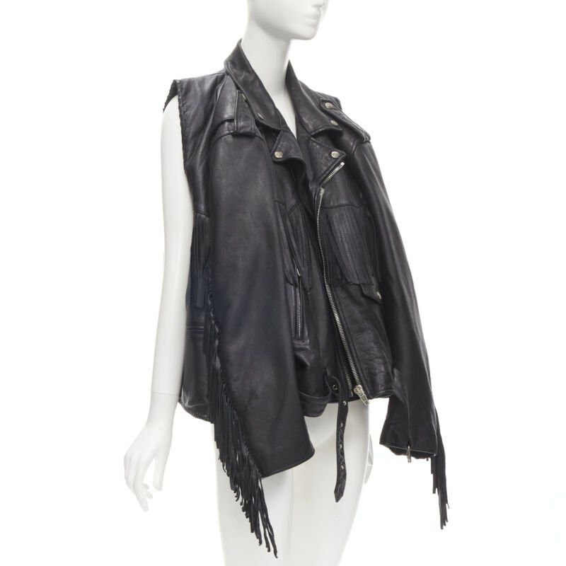 Balenciaga BALENCIAGA 2017 Runway 3-way draped hanging fringed biker jacket FR36 S Size S / US 4 / IT 40 - 4 Thumbnail