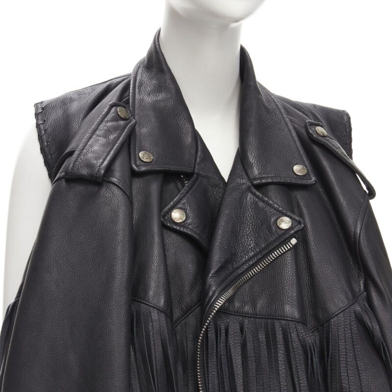 Balenciaga BALENCIAGA 2017 Runway 3-way draped hanging fringed biker jacket FR36 S Size S / US 4 / IT 40 - 9 Thumbnail