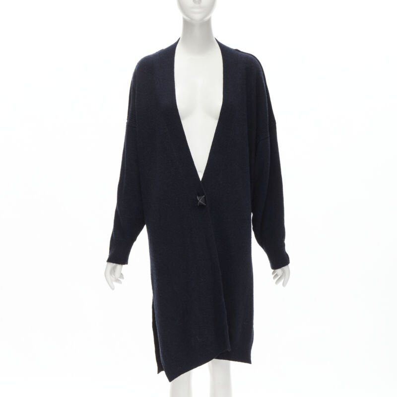 Hermes HERMES 100% cashmere Medor leather button navy black long line cardigan FR36 XS Size S / US 4 / IT 40 - 3 Thumbnail