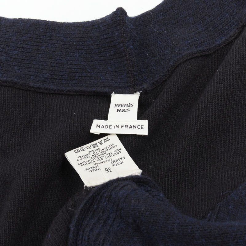 Hermes HERMES 100% cashmere Medor leather button navy black long line cardigan FR36 XS Size S / US 4 / IT 40 - 8 Thumbnail