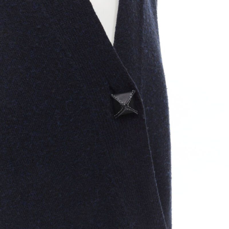 Hermes HERMES 100% cashmere Medor leather button navy black long line cardigan FR36 XS Size S / US 4 / IT 40 - 2 Thumbnail