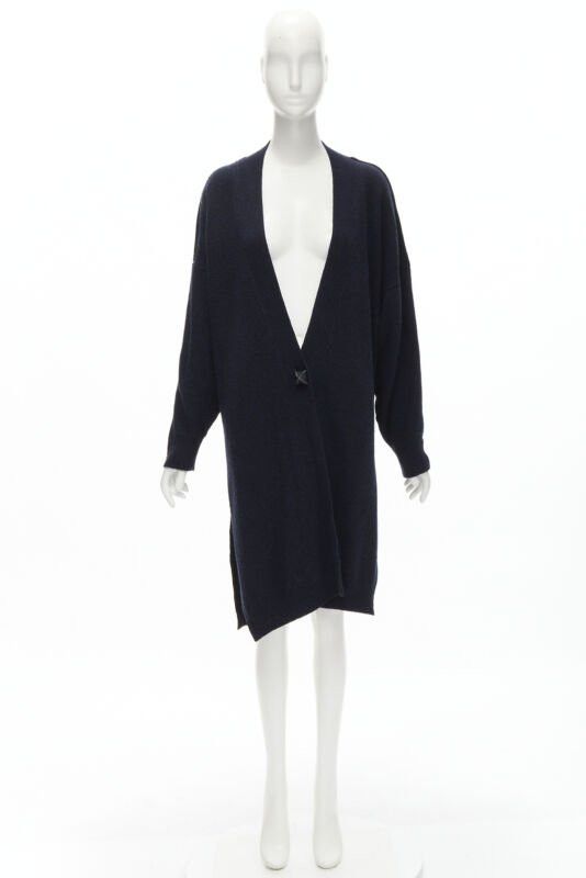 Hermes HERMES 100% cashmere Medor leather button navy black long line cardigan FR36 XS Size S / US 4 / IT 40 - 9 Thumbnail