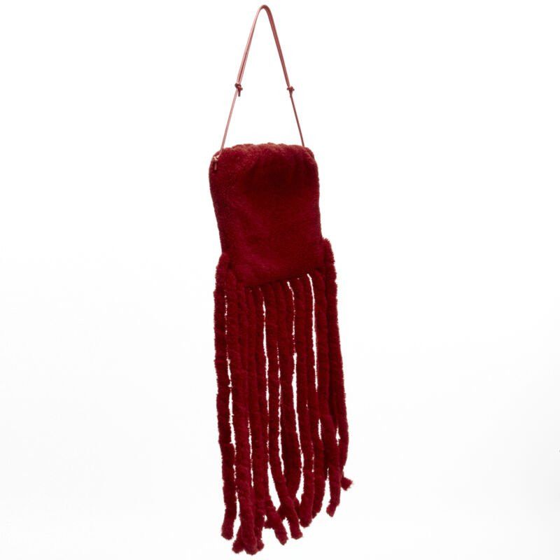 Bottega Veneta rare BOTTEGA VENETA Daniel Lee Runway red shearling fringe crossbody clutch Size ONE SIZE - 3 Thumbnail