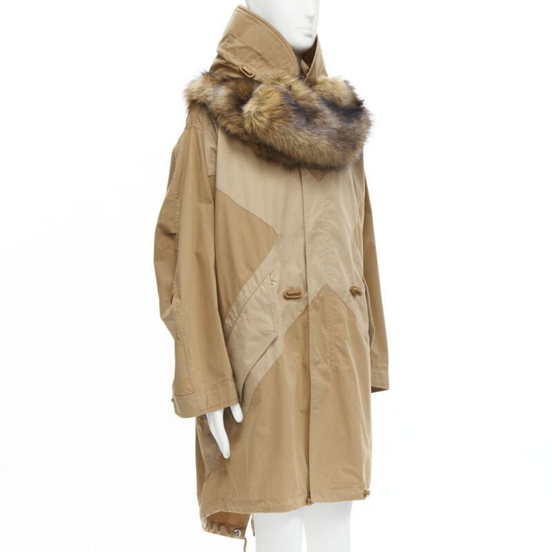 Burberry new BURBERRY RICCARDO TISCI 2019 warm walnut gabardine faux fur anorak EU52 XL Size US XL / EU 56 / 4 - 4 Thumbnail
