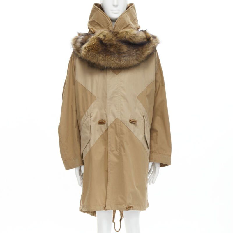 Burberry new BURBERRY RICCARDO TISCI 2019 warm walnut gabardine faux fur anorak EU52 XL Size US XL / EU 56 / 4 - 3 Thumbnail