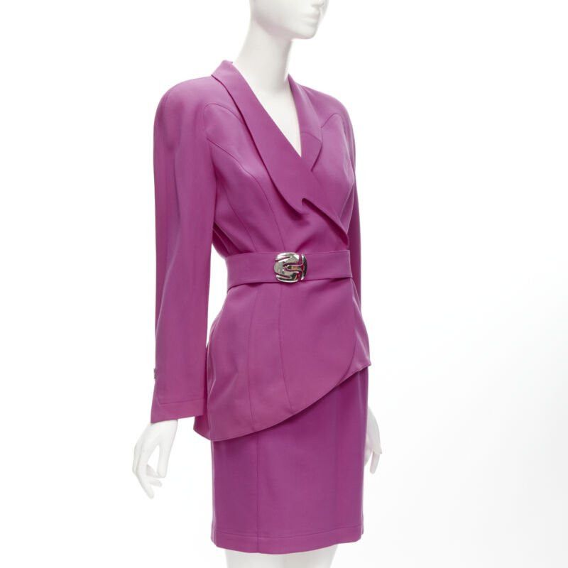 Thierry Mugler THIERRY MUGLER Vintage pink space age curved lapel metal buckle blazer IT9AT S Size S / US 4 / IT 40 - 3 Thumbnail