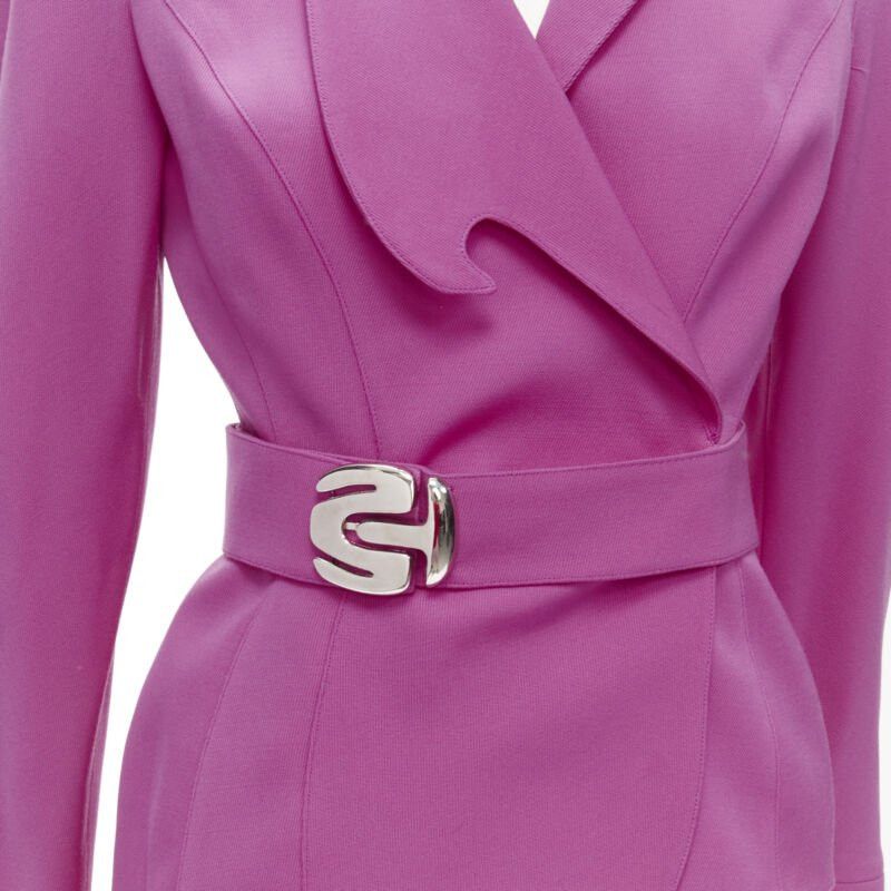 Thierry Mugler THIERRY MUGLER Vintage pink space age curved lapel metal buckle blazer IT9AT S Size S / US 4 / IT 40 - 2 Thumbnail