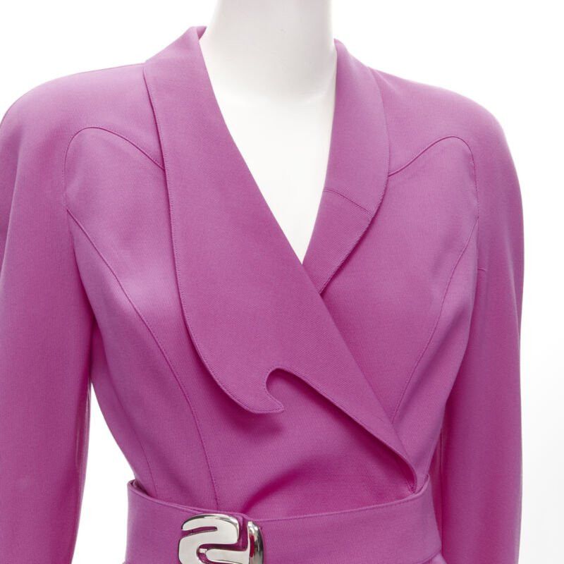 Thierry Mugler THIERRY MUGLER Vintage pink space age curved lapel metal buckle blazer IT9AT S Size S / US 4 / IT 40 - 8 Thumbnail