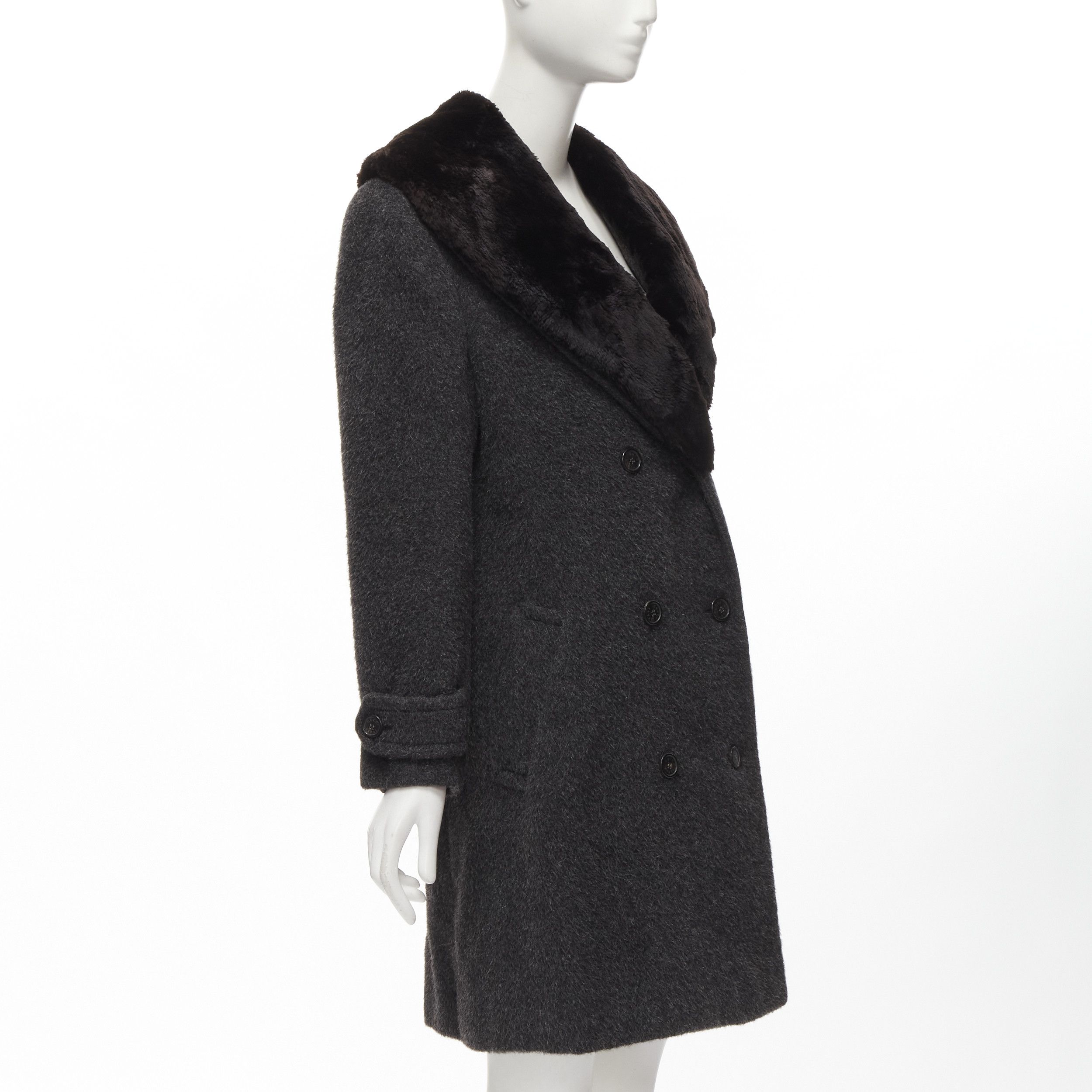 Gucci GUCCI Tom Ford Vintage grey alpaca fur collar double brested winter coat IT42 M Size M / US 6-8 / IT 42-44 - 4 Thumbnail