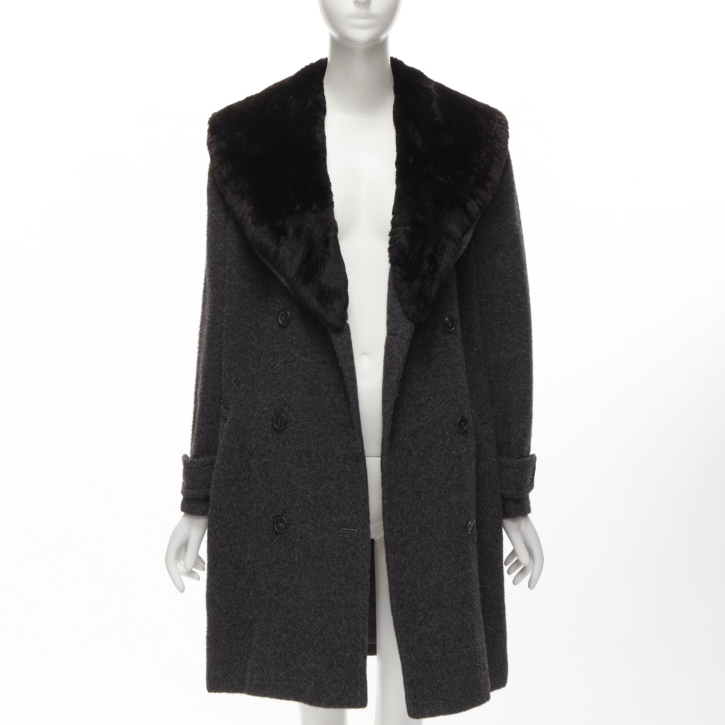 Gucci GUCCI Tom Ford Vintage grey alpaca fur collar double brested winter coat IT42 M Size M / US 6-8 / IT 42-44 - 3 Thumbnail