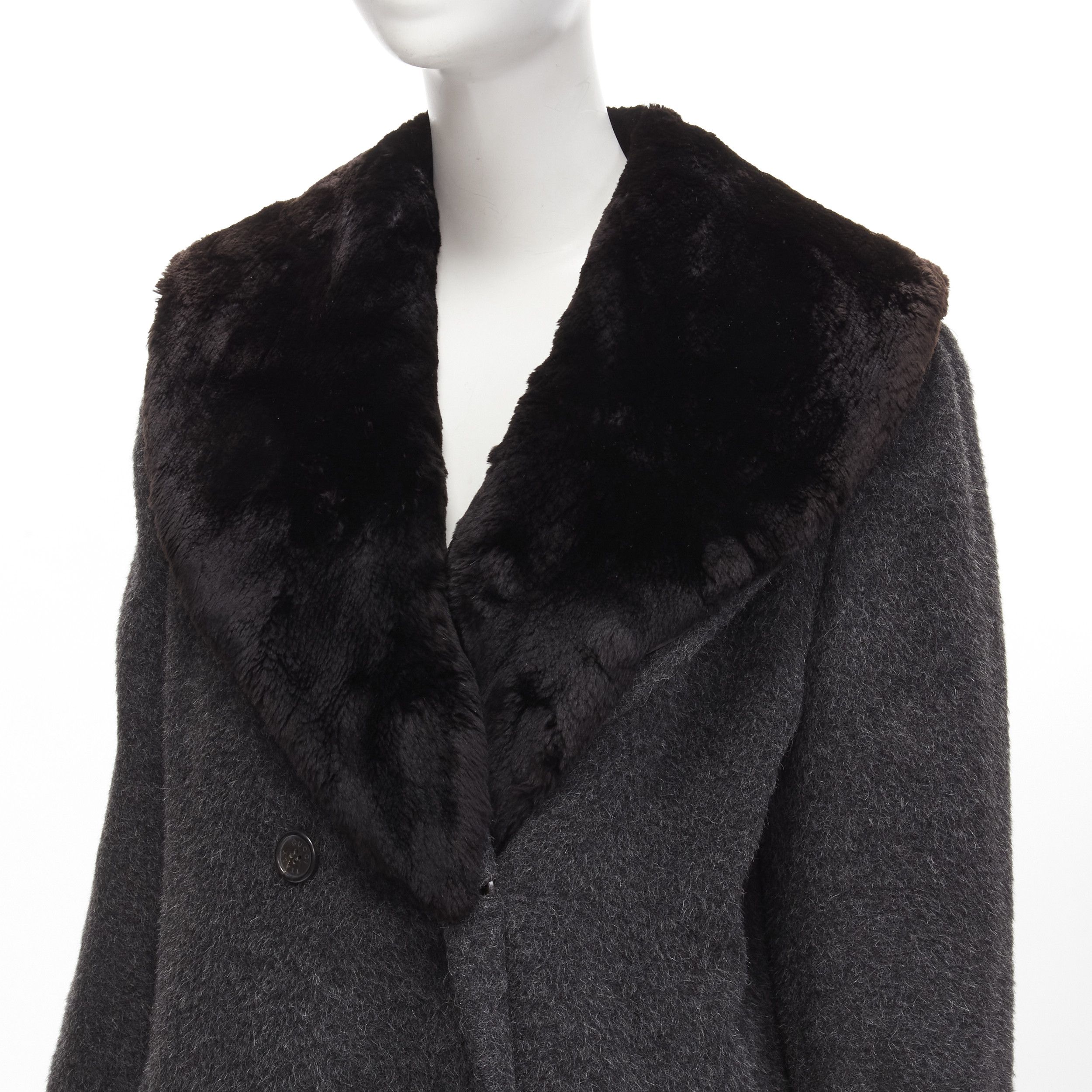 Gucci GUCCI Tom Ford Vintage grey alpaca fur collar double brested winter coat IT42 M Size M / US 6-8 / IT 42-44 - 2 Thumbnail