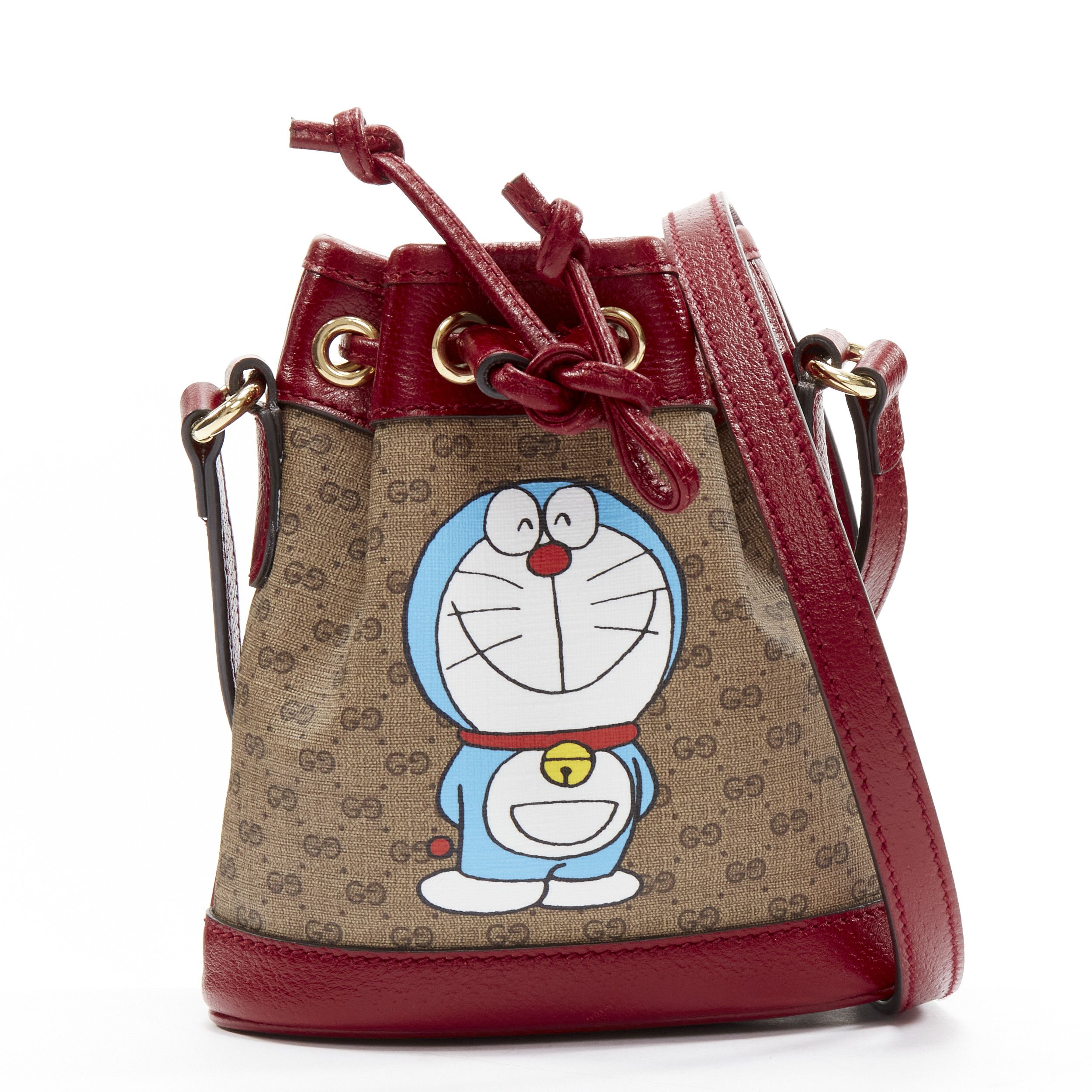 Gucci GUCCI DORAEMON 2021 Limited GG Supreme red drawstring crossbody bucket bag Size ONE SIZE - 2 Thumbnail