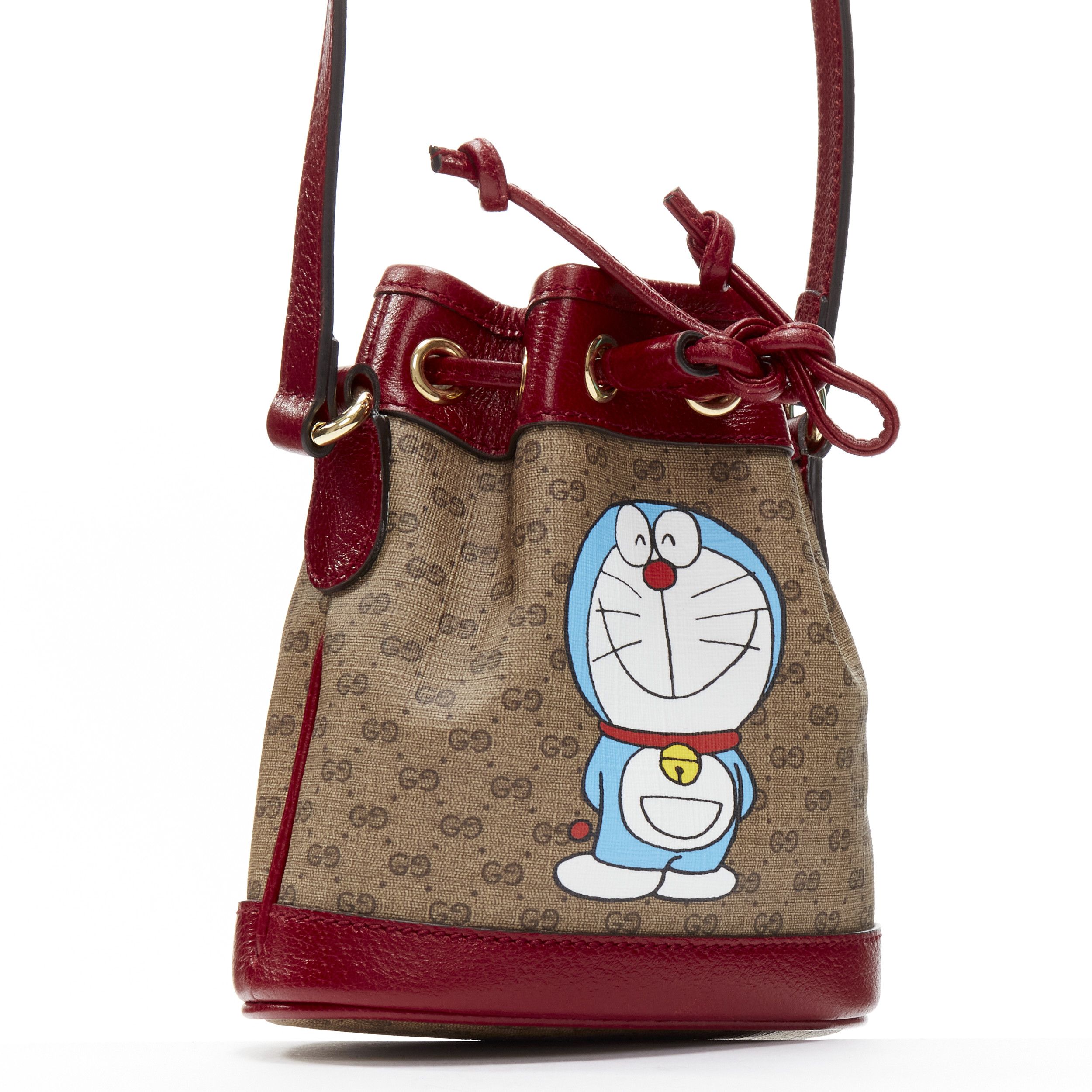 Gucci GUCCI DORAEMON 2021 Limited GG Supreme red drawstring crossbody bucket bag Size ONE SIZE - 3 Thumbnail
