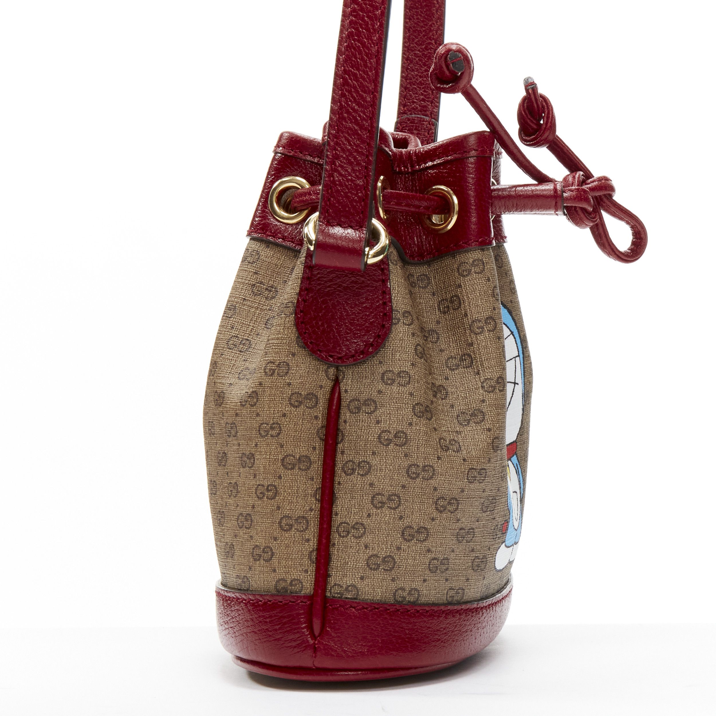 Gucci GUCCI DORAEMON 2021 Limited GG Supreme red drawstring crossbody bucket bag Size ONE SIZE - 4 Thumbnail