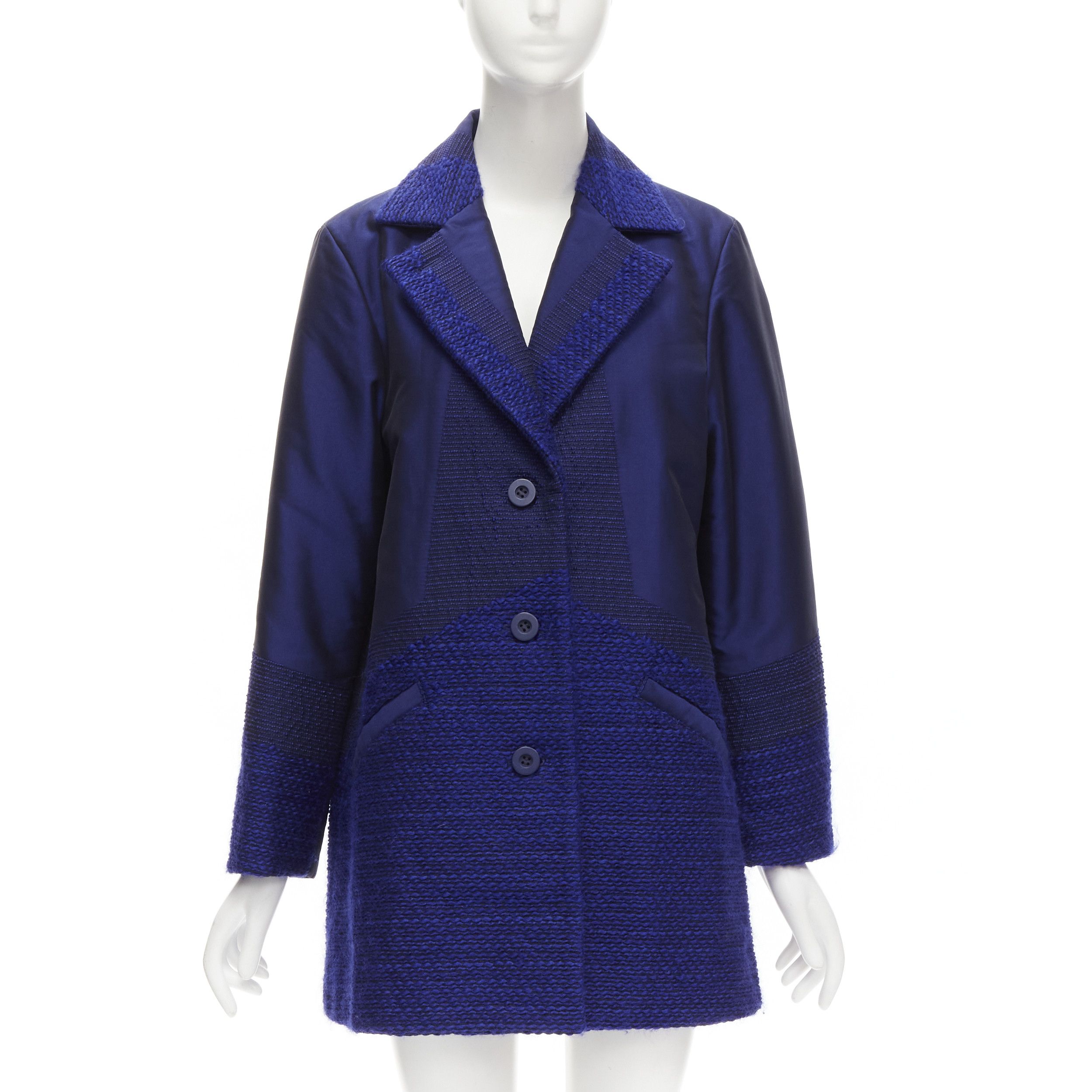 Issey Miyake ISSEY MIYAKE cobalt blue taffeta tweed multi texture cocoon jacket coat M Size M / US 6-8 / IT 42-44 - 3 Thumbnail