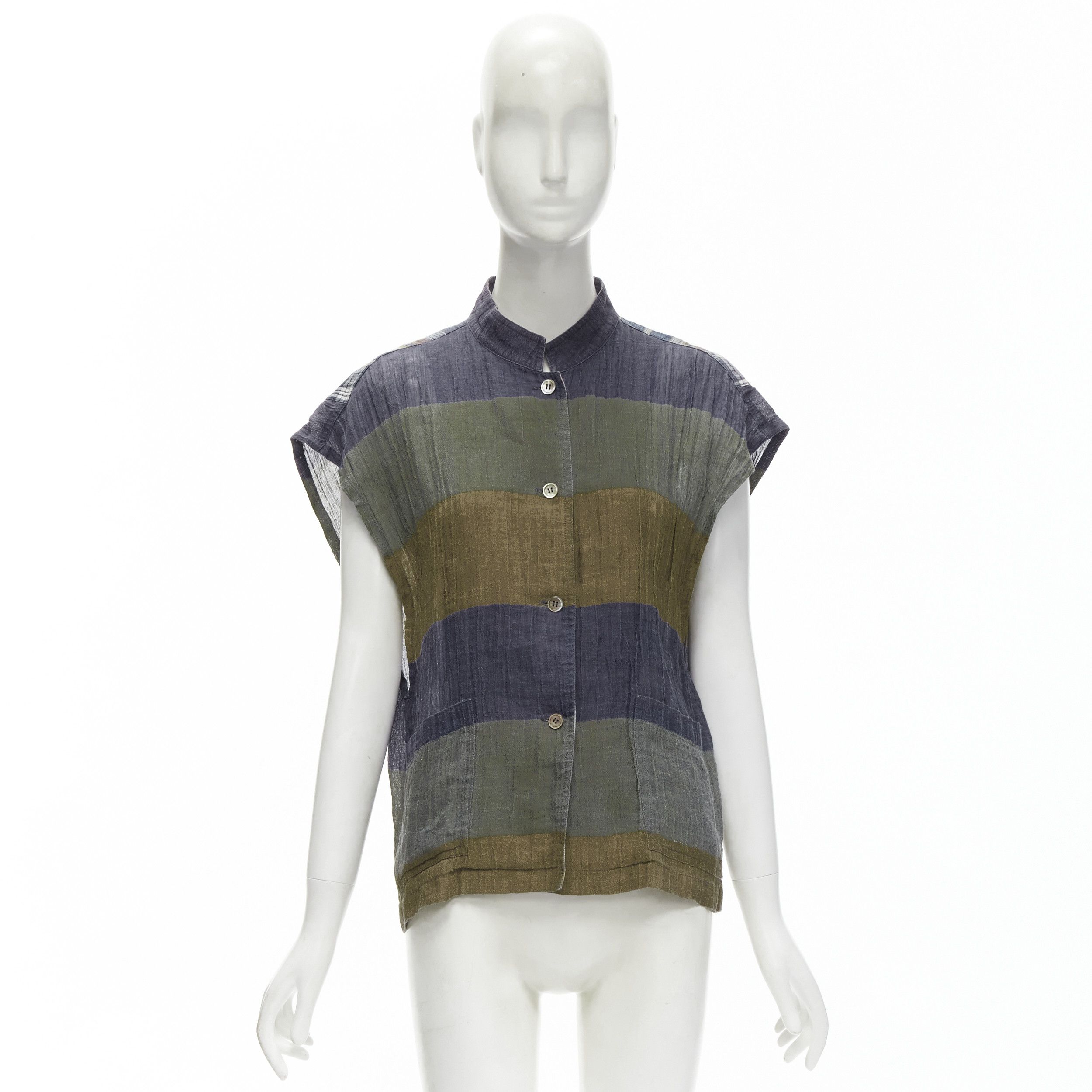 Issey Miyake ISSEY MIYAKE Vintage 1970's 100% linen blue green check patchwork vest JP9 S Size M / US 6-8 / IT 42-44 - 10 Thumbnail