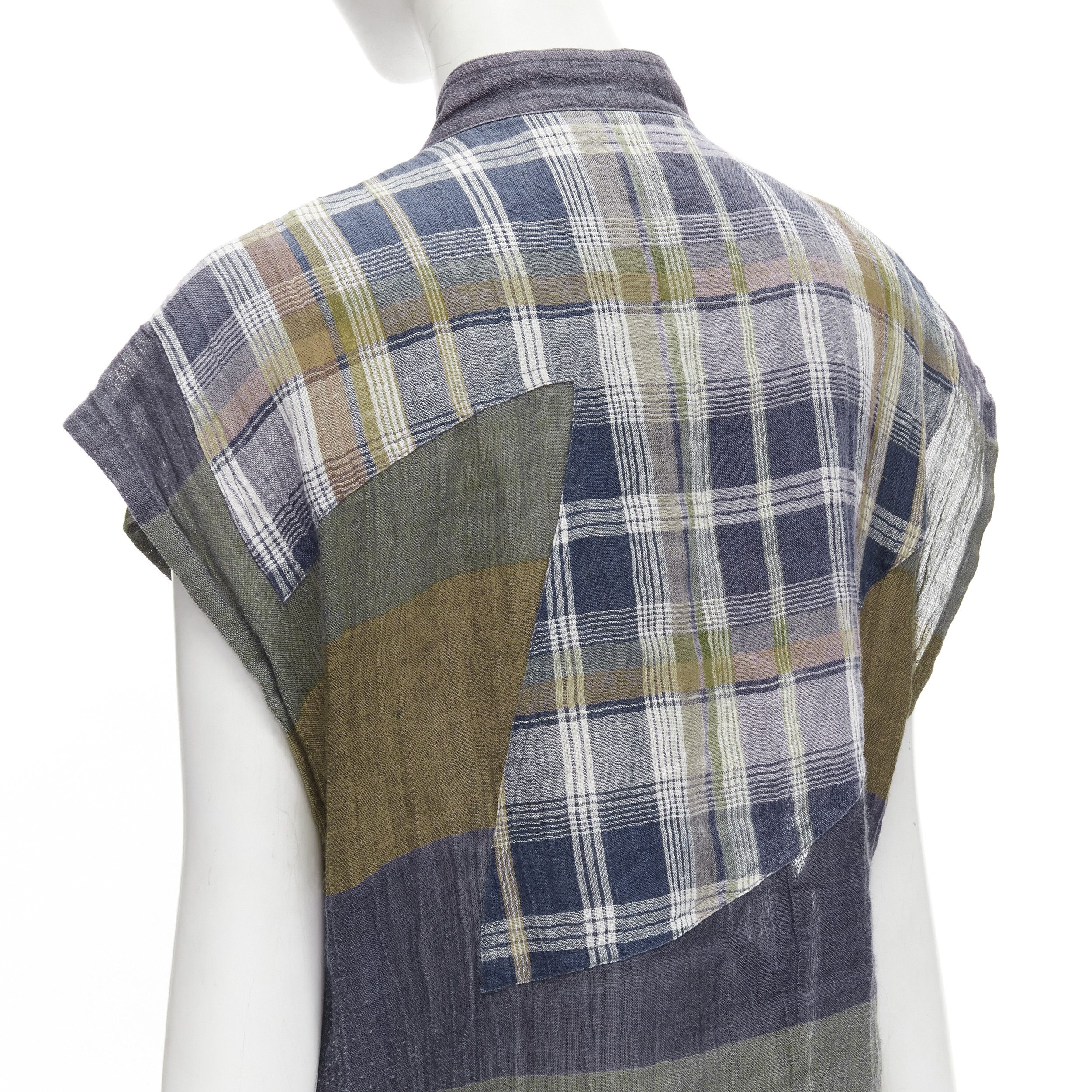 Issey Miyake ISSEY MIYAKE Vintage 1970's 100% linen blue green check patchwork vest JP9 S Size M / US 6-8 / IT 42-44 - 7 Thumbnail